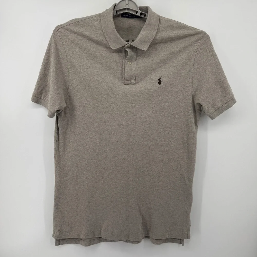 Polo Ralph Lauren Mens XL Tan Heathered Pique Cotton Short‎ Sleeve Polo Shirt